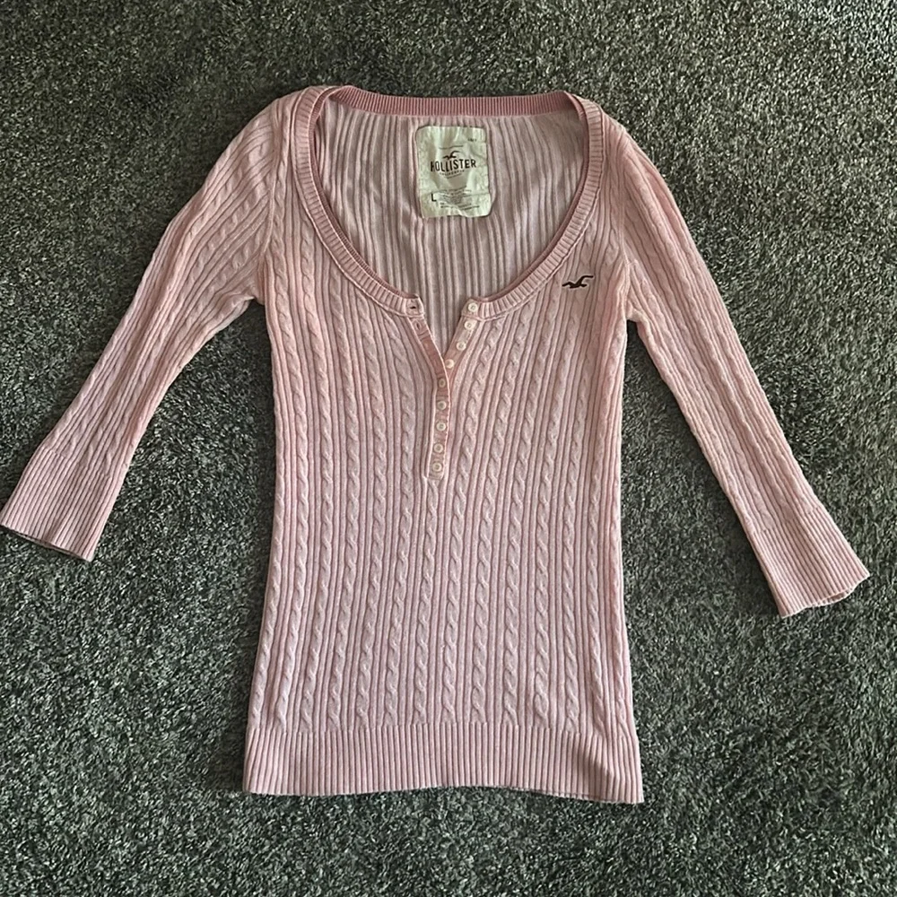 Rare Hollister Y2K vintage pink cable knit 3/4 sleeve Henley top - Picture 8 of 12